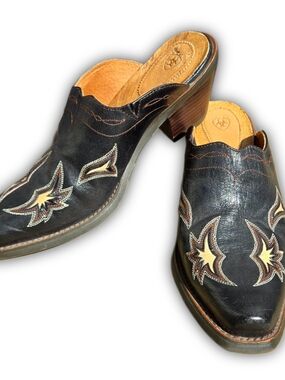 Black Leather Western Mule Heels Ariat